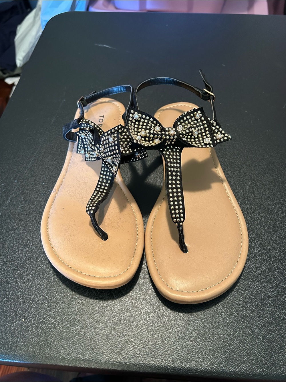 Torrid black rhinestone bow sandals 9W